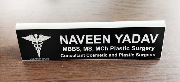 Personalised/Customised Double Sided Acrylic White Base Desk Name Plate - 12*3*0.3inches - Creator Store