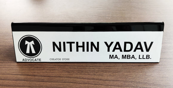 Personalised/Customised Double Sided Acrylic Black Base Desk Name Plate - 12*3*0.3inches - Creator Store